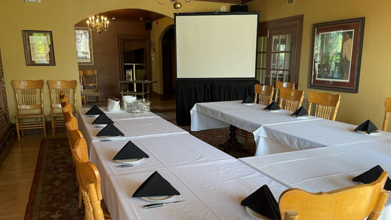Rented screen at dinner meeting
