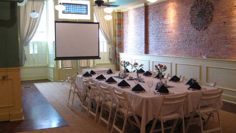 Rented screen at a luncheon meeting